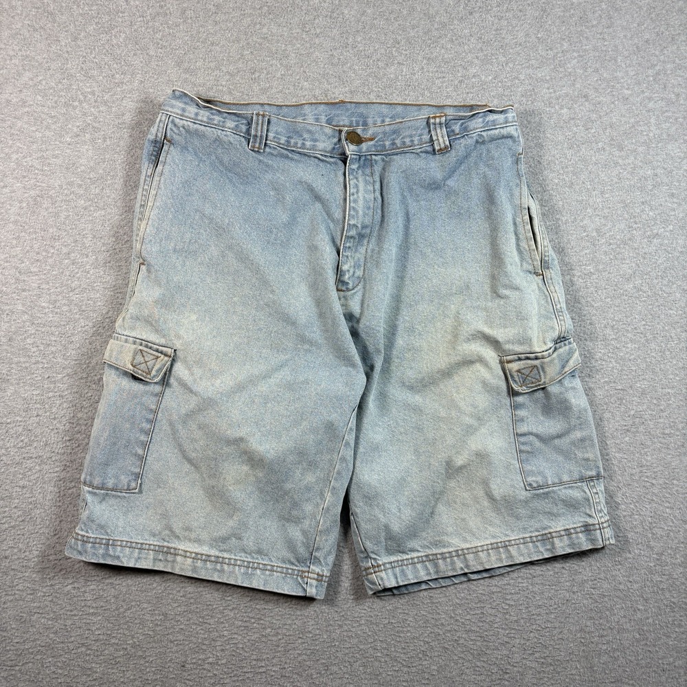 Vintage Burnside Mens 36 Light Wash Denim Cargo Shorts Jorts Baggy Y2K Skater